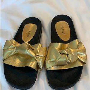 Gold slide on sandals